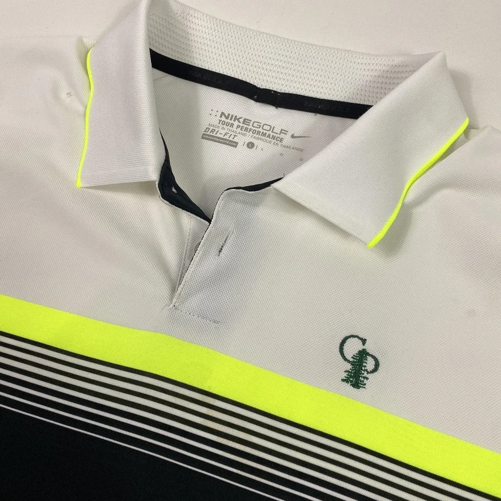 Nike Golf Polo Shirt Mens Large White Colorblock Dri-Fit Calusa‎ Pines Golf Club